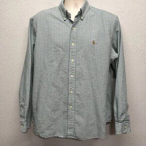 Ralph Lauren Mens XL Button Down Shirt Green Blue Plaid Long Sleeve Pony